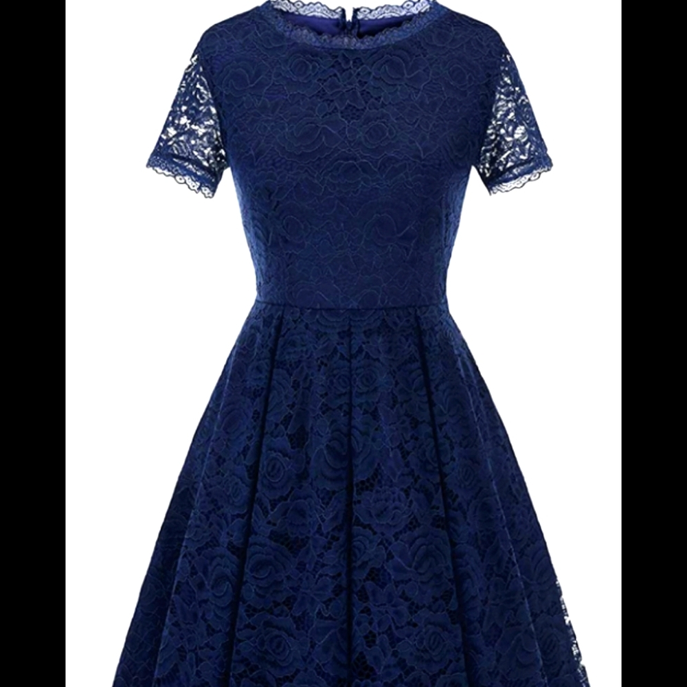 Navy Blue Mini Lace Dress